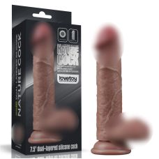 Фаллоимитатор реалистичный на присоске с венками Dual Layered Silicone Cock 7.5 коричневый