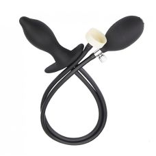 Анальная пробка с помпой для фистинга силиконовая черная Bdsm4u Irrigation Inflatable Butt Plug