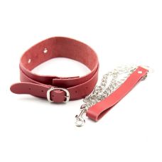 Нашийник з повідцем ланцюжком БДСМ з натуральної шкіри червоного кольору Bdsm4u