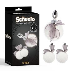 Набір БДСМ анальна пробка та затискачі з бантиками та гарматою Cutesy Nipple Clamps and Anal Pulg білого кольору