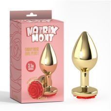 Анальная пробка золотая с красным камнем в виде розочки Showy Rose Anal Plug Large