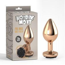 Анальная пробка золотая с черным камнем в виде розы Evil Rose Anal Plug Medium