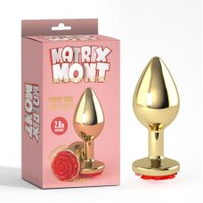 Анальная пробка золотая с красным камнем в виде розы Showy Rose Anal Plug Medium