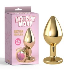 Анальная пробка золотая с малиновым камнем Rosy Gem Gold Plug Medium