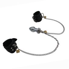 Наручники чорного кольору із анальною пробкою Cuff Anal Plug