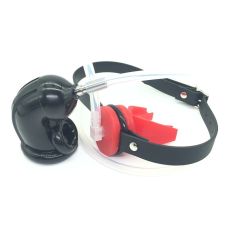 Уретральна система БДСМ пояс вірності з'єднаний трубкою з кляпом для рота чорного кольору Oxballs