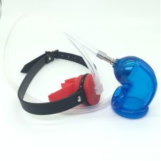 Уретральна система БДСМ пояс вірності з'єднаний трубкою з кляпом для рота синього кольору Oxballs