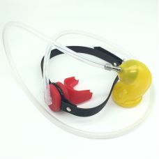 Уретральна система БДСМ пояс вірності з'єднаний трубкою з кляпом для рота жовтого кольору Oxballs