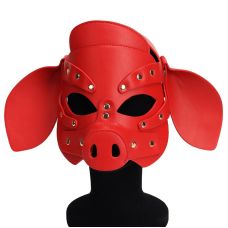Маска голова свиньи для БДСМ игр Leather Pig Mask красный