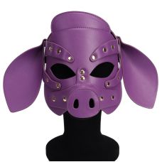 Маска БДСМ голова свеньи Leather Pig Mask фиолетовый