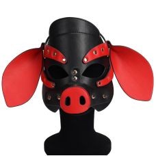 БДСМ маска голова свеньи Leather Pig Mask черно-красный
