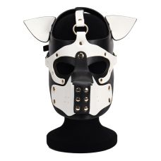 Неопреновая маска БДСМ собаки Puppy Face Leather Dog Mask черно-белого цвета