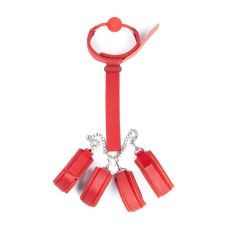 Система фіксації для тіла БДСМ з манжетами для рук та ніг червоного кольору Vscnovelty