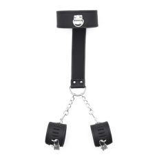 Бондажный набор ошейнник и наручники с замком черного цвета