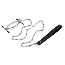 Зажим на клитор БДСМ из медицинской стали с черным поводком