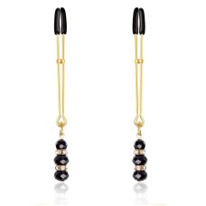 Зажимы для сосков БДСМ золотистые с черными грузиками