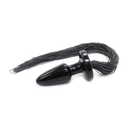 Чорна силіконова пробка з хвостом у вигляді батога чорного кольору Vscnovelty Silicone Tail Plug