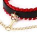 Набор из ошейника и наручников на цепи для БДСМ черного цвета с красными вставками