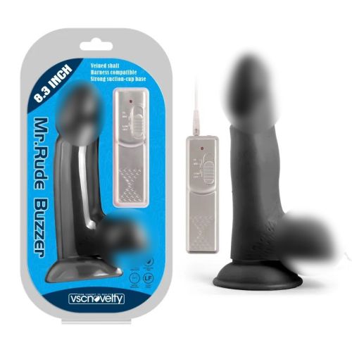Вибратор реалистичный на присоске Buzzer Black Mr. Rude 8.3 черный