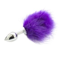 Анальная пробка из медицинской стали  с фиолетовым пушком Metal Plug with Purple Tail