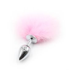 Анальная пробочка с розовым пушком Metal Plug Pink Tail