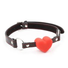 Кляп в рот красное сердце для БДСМ с ремешком из экокожи