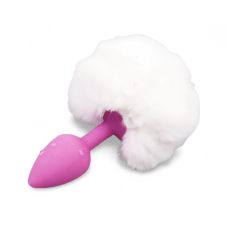 Анальна пробка силіконова рожева з білим хвостиком Vscnovelty