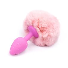 Анальна пробка із силікону з рожевим хвостиком Silicone Fur Tail Plug