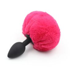 Анальная силиконовая пробка с розовым хвостиком Silicone Fur Tail Plug