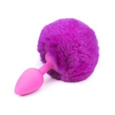Анальная пробка розового цвета из силикона с фиолетовым хвостиком Silicone Fur Tail Plug