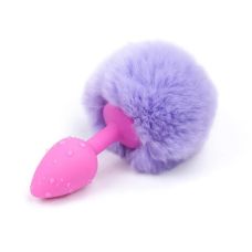 Анальная пробка розовая с голубым хвостиком Silicone Fur Tail Plug