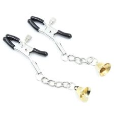 Зажимы на соски с золотистыми колокольчиками БДСМ металлические с силиконовыми наконечниками Vscnovelty