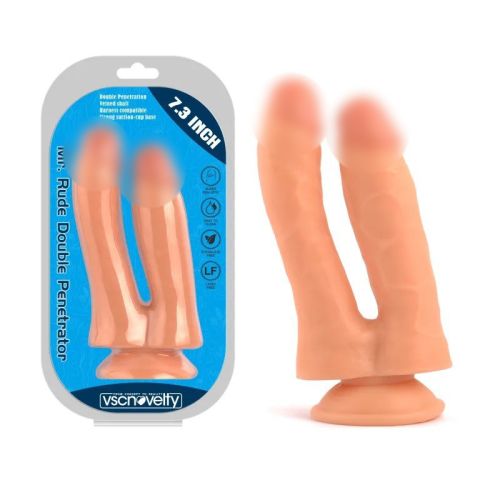 Фалоімітатор подвійний реалістичний на присосці Double Penetrator Flesh Mr. Rude 7.3 тілесний