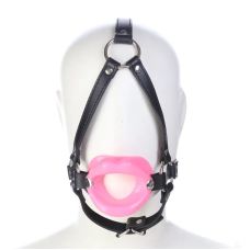 Кляп для рта БДСМ розовые губки на черных ремешках