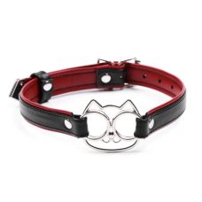 Кляп для рта в виде котика БДСМ на черно-красном ремне 