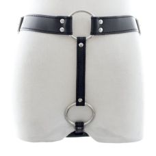 Трусики для страпону зі штучної шкіри чорні