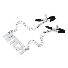 Зажимы для сосков с надписью Bitch БДСМ металлические серебристого цвета Vscnovelty 