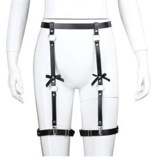 Гартеры на бедра и ноги с кольцами Fetish Strap из искусственой кожи черного цвета
