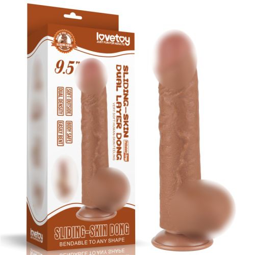 Реалістичний фалоімітатор Sliding Skin Dual Layer Dong 9.5 коричневий