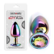 Анальна пробка хамелеон із стразиком Jewelled Secret Butt Plug Rainbow Large