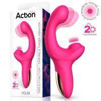Вибратор вагинальный для точки G и с отростком для клитора розового цвета Action