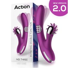 Вибратор вагинальный с отростком для клитора с вращающимся колесом фиолетового цвета Action No. Three