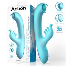 Вибратор вагинальный с шариком для точки G и отростком для клитора голубого цвета Action Murly 