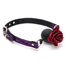 Кляп шарик в рот силиконовый с розой фиолетового цвета Bdsm4u