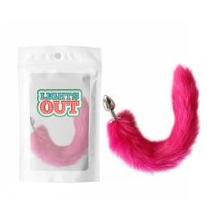 Анальная пробка металлическая серебристая с малиновым хвостом Cnt размер L