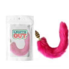 Анальная пробка спиралевидная металлическая золотистого цвета с малиновым хвостом Cnt Foxs Spiral