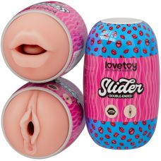 Двухсторонний мастурбатор в колбе Ротик и Вагина телесного цвета Lovetoy