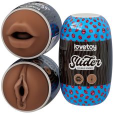 Двухсторонний мастурбатор в колбе Ротик и Вагина коричневого цвета Lovetoy