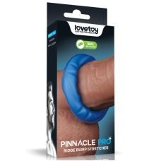 Ерекційне кільце на член з опуклостями та гребенями для підтримки ерекції та розтягування мошонки синього кольору Lovetoy Pinnacle Pro Ridge