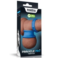 Ерекційне кільце на член для підтримки ерекції та розтягування мошонки синього кольору Lovetoy Pinnacle Pro Twin